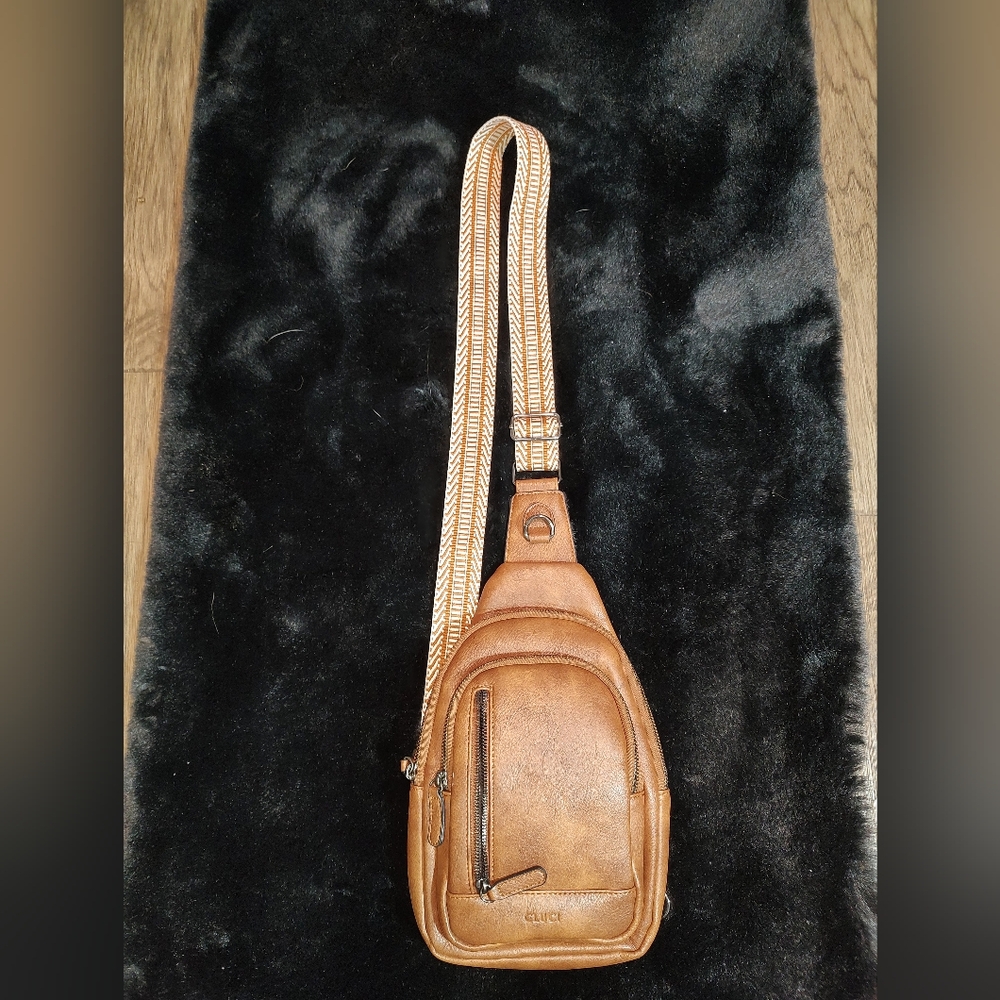 Cluci Brown Leather Backpack Sling Bag NWOT